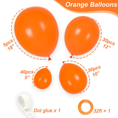 RUBFAC Orange Balloons Different Sizes 105pcs 5/10/12/18 Inch for Garland Arch, Premium Party Latex Balloons for Birthday Party, Baby Shower, Wedding, Gender Reveal, Graduation Party Decoration