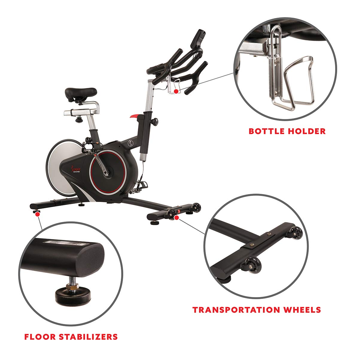 Sunny Health & Fitness Magnetic Rear Belt Drive Indoor Cycling Exercise Bike with RPM Cadence Sensor - SF-B1709, Black