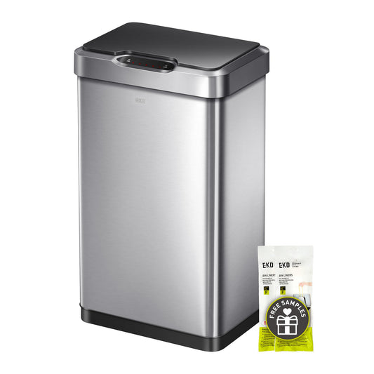 EKO Mirage-T 50 Liter / 13.2 Gallon Touchless Rectangular Motion Sensor Trash Can, Brushed Stainless Steel Finish