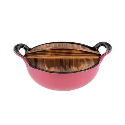 AILIBOO 2 QT Black Enameled Cast Iron Dutch Oven，Iron Biryani Pot，Le Creuset，Instant Pot Bakeware Sets, Casserole Dishes for Oven - Pink