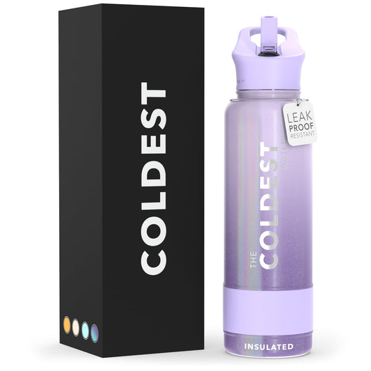 Coldest Insulated Water Bottle with Straw Lid - Stainless Steel Metal Insulated Bottle for Men & Women (Purple Ombré Glitter, 40 oz)
