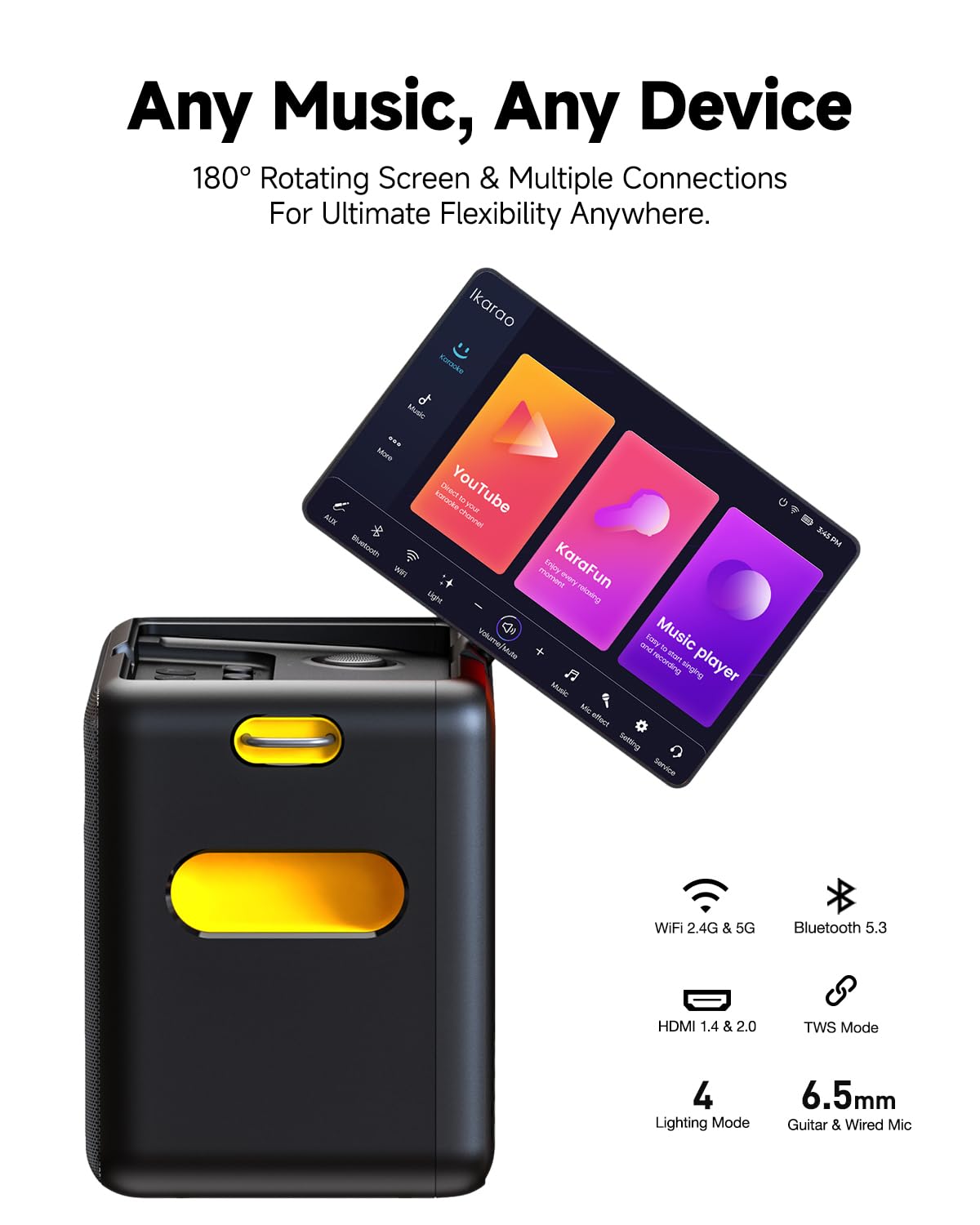 Ikarao Smart Karaoke Machine for Adults - with Lyrics Display, 64GB Karaoke Tablet, 2 Wireless Mics, Professional Karaoke System, 600W Peak Power, 4 DJ Lights, Karaoke Speaker for Any Occasion