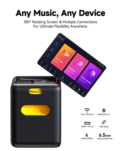 Ikarao Smart Karaoke Machine for Adults - with Lyrics Display, 64GB Karaoke Tablet, 2 Wireless Mics, Professional Karaoke System, 600W Peak Power, 4 DJ Lights, Karaoke Speaker for Any Occasion