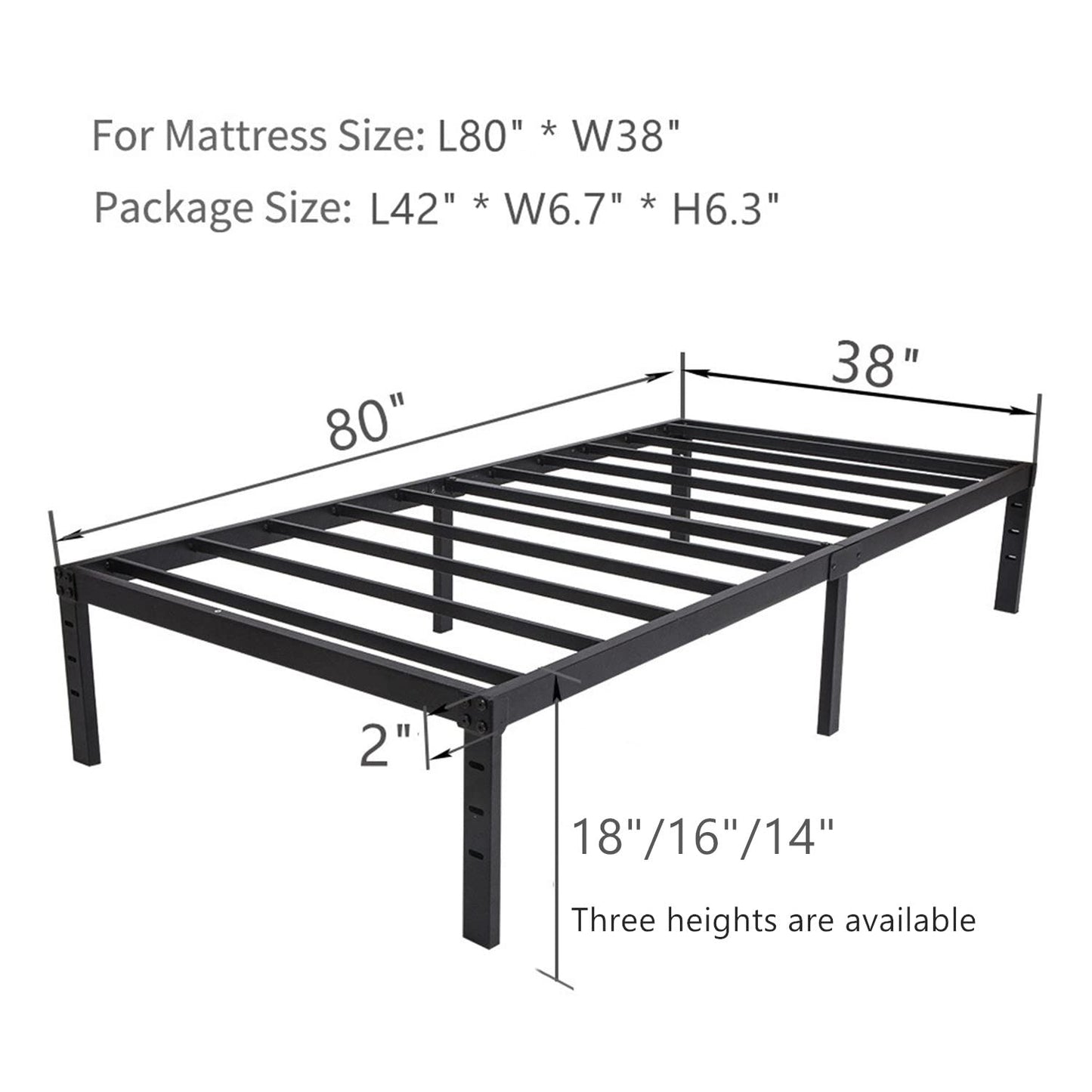 Wulanos Twin XL Bed Frames, Heavy Duty Metal Frame with Steel Slats Support, No Box Spring Needed, 16 Inch High Platform with Storage, Non-Slip and Noise-Free