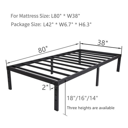 Wulanos Twin XL Bed Frames, Heavy Duty Metal Frame with Steel Slats Support, No Box Spring Needed, 16 Inch High Platform with Storage, Non-Slip and Noise-Free