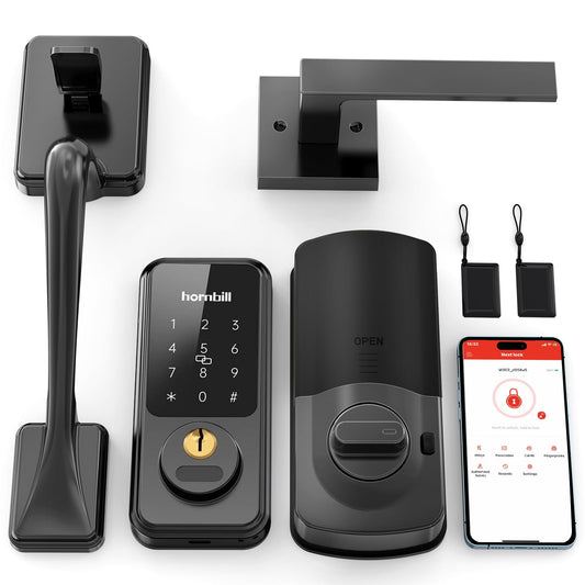 Keyless Entry Door Lock with Handle, Hornbill Smart Front Door Lock Set, Electronic Keypad Deadbolt Lock, Alexa Front Door Handle Set, Digital Lock via Bluetooth APP/Keyfob/Auto Lock-Matte Black