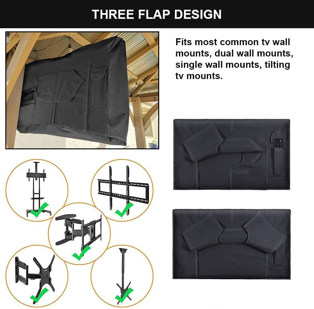 HOMEYA Outdoor TV Cover 48-50 Inch with Waterproof Zipper Velcro + Bottom Cover, 600D Heavy Duty Weatherproof TV Enclosure with Front Flap, for Outside LED LCD Flat Screen TVs-46.5''Lx27.5''Hx4.5 W