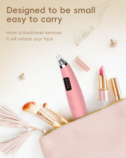Facial Pore Blackhead Remover Vacuum - Face Cleaner and Blackhead Extractor with 3 Adjustable Suction Levels, 5 Probes, USB Charging Interface - Pore Vacuum Kit for Women&Men (Pink)