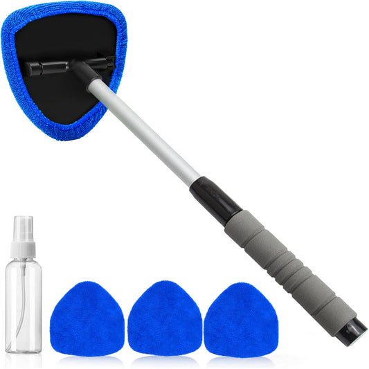 desin Windshield Cleaning Tool, Car Window Cleaner Windshield Cleaner with 4 Reusable and Washable Microfiber Pads and Extendable Handle Auto Inside Glass Wiper Kit