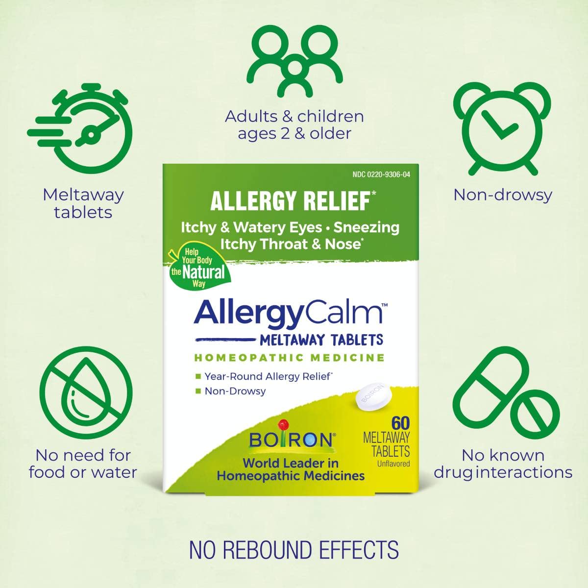Boiron AllergyCalm Tablets for Relief from Allergy and Hay Fever Symptoms of Sneezing, Runny Nose, and Itchy Eyes or Throat - 120 Count