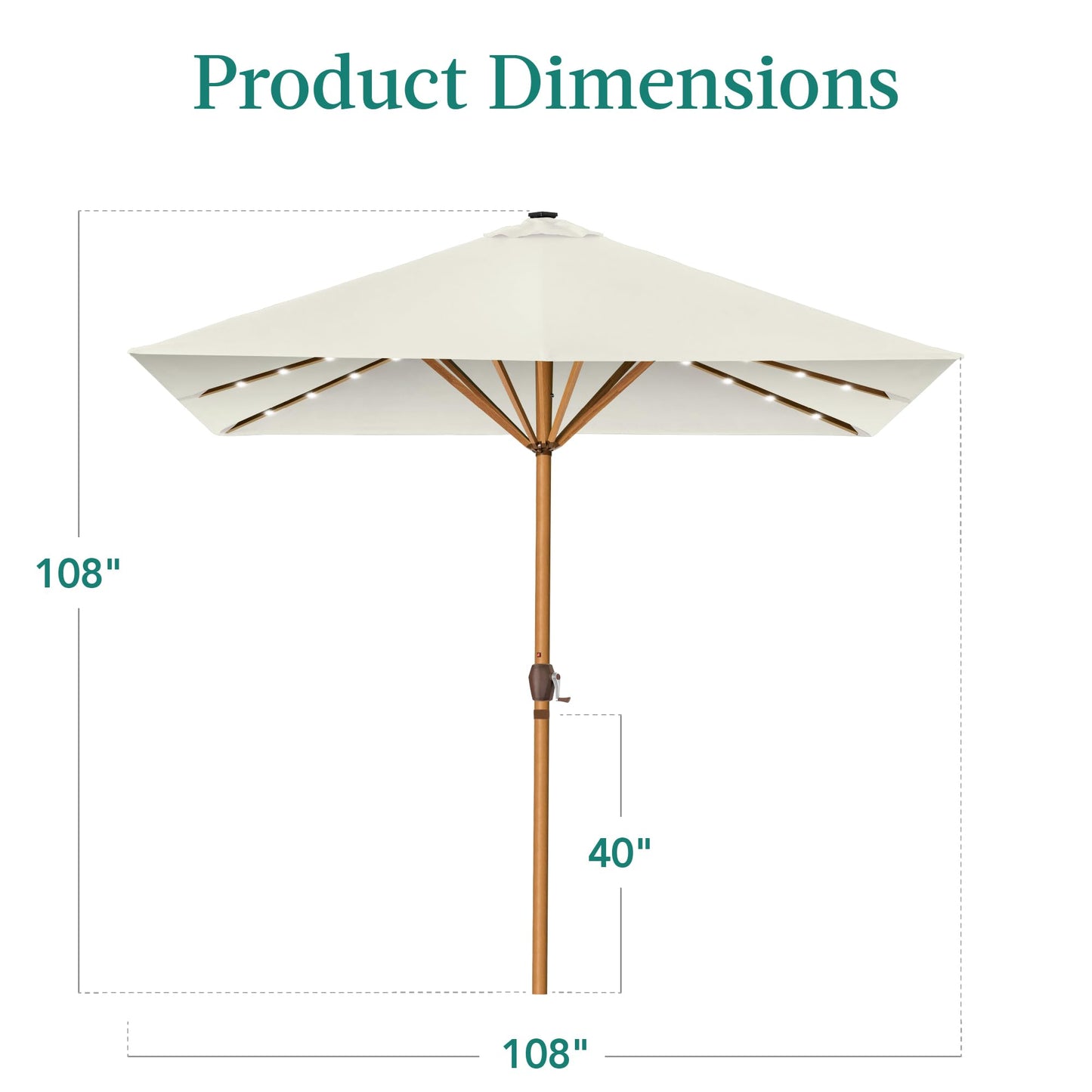Best Choice Products 9ft Deep Square Solar Powered LED Lighted Patio Umbrella w/Woodgrain Pattern, UV-Resistant Fabric, Hand Crank - Ivory