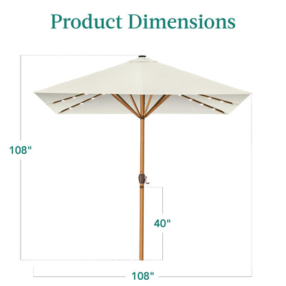 Best Choice Products 9ft Deep Square Solar Powered LED Lighted Patio Umbrella w/Woodgrain Pattern, UV-Resistant Fabric, Hand Crank - Ivory