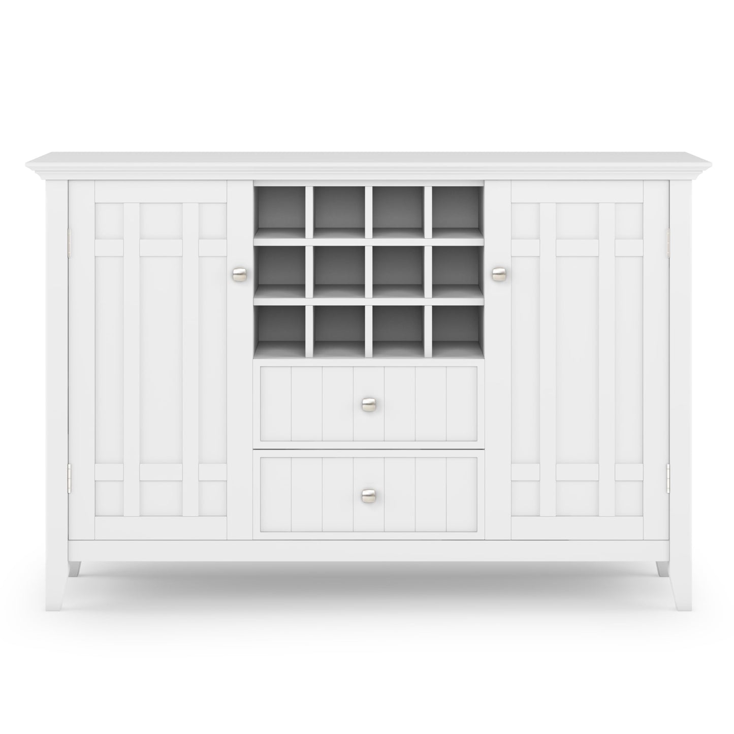 SIMPLIHOME Bedford Buffet - 54 inch Wide Solid Wood 3-Door Sideboard Buffet with Wine Rack in White, Transitional Cabinet for Dining Room or Kitchen with Adjustable Shelves