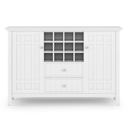 SIMPLIHOME Bedford Buffet - 54 inch Wide Solid Wood 3-Door Sideboard Buffet with Wine Rack in White, Transitional Cabinet for Dining Room or Kitchen with Adjustable Shelves