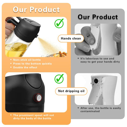 2 in 1 Oil Sprayer, Oil Sprayer for Kitchen Cooking, 470ml Oil Spray Bottle for Home
