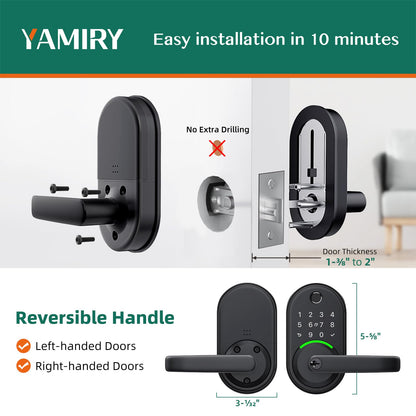 Smart Door Handle Lock with Keypad：Yamiry Fingerprint Lock - Keyless Entry Door Lock for Front Door - Digital Door Lock - WiFi Door Lock with APP - Genarate Passcode Remotely - DIY Installation