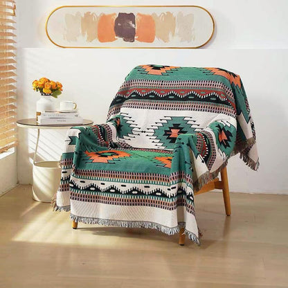 Homesy Boho Throw Blankets Southwestern Bed Throws Cover Reversible Green Aztec Southwest Blanket for Couch Chair Sofa Home Outdoor Beach Car Tent Travel Camping 51"x63"
