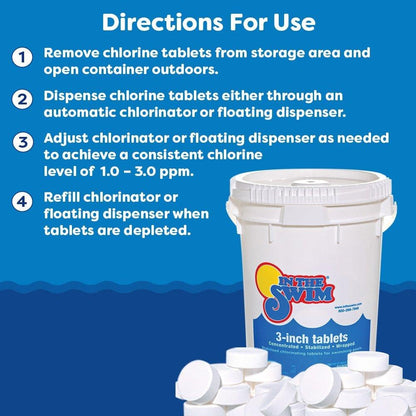 In The Swim 3 Inch Stabilized Chlorine Tablets for Sanitizing Swimming Pools - Individually Wrapped, Slow Dissolving - 90% Available Chlorine - Tri-Chlor - 10 Pounds