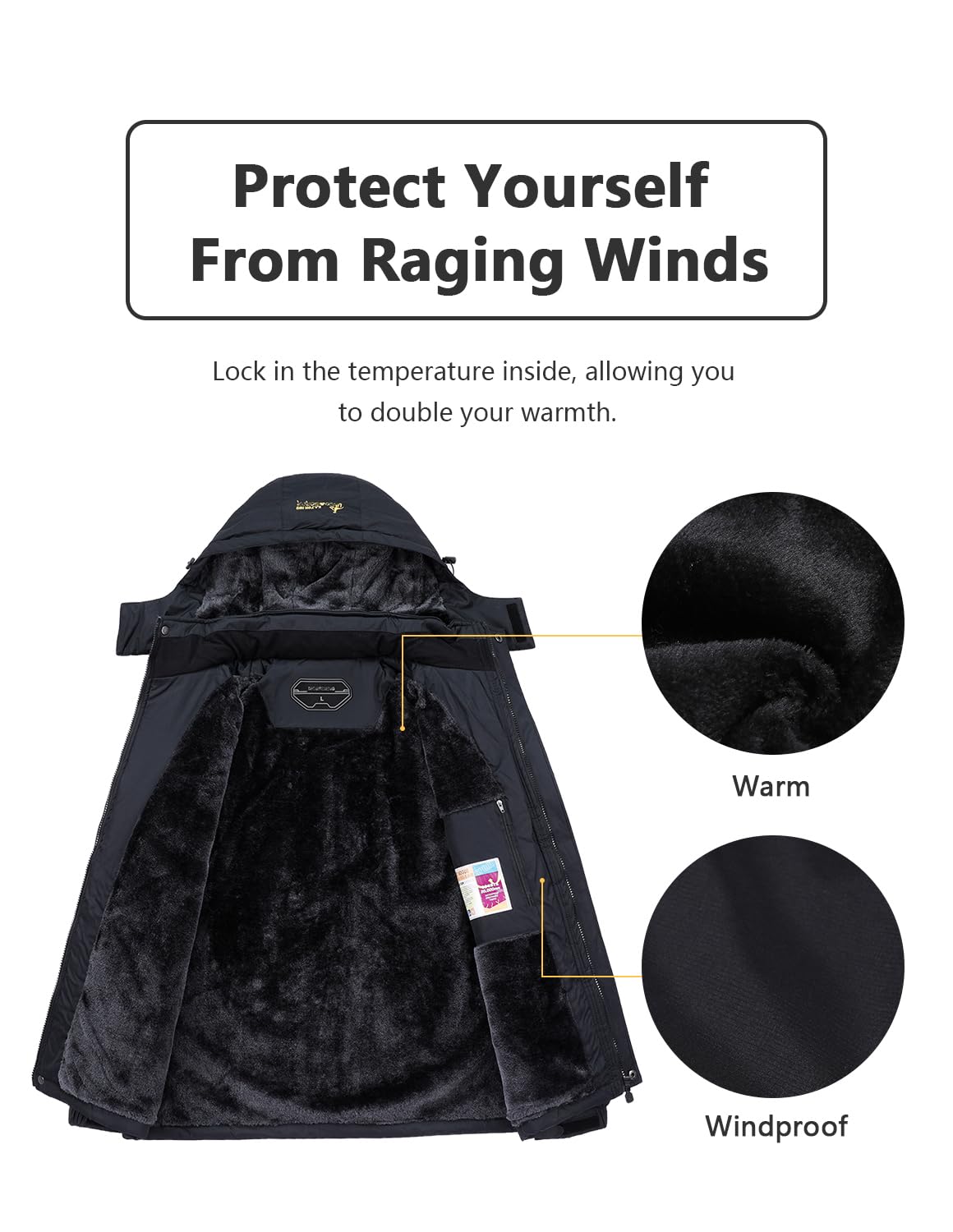 MAOYSSEN Men's Ski Jacket Warm Winter Snow Coat Waterproof Mountain Windbreaker Snowboarding Jacket Hooded for Hiking Traval