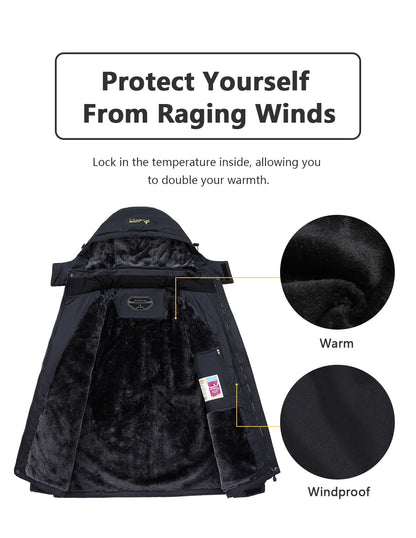 MAOYSSEN Men's Ski Jacket Warm Winter Snow Coat Waterproof Mountain Windbreaker Snowboarding Jacket Hooded for Hiking Traval