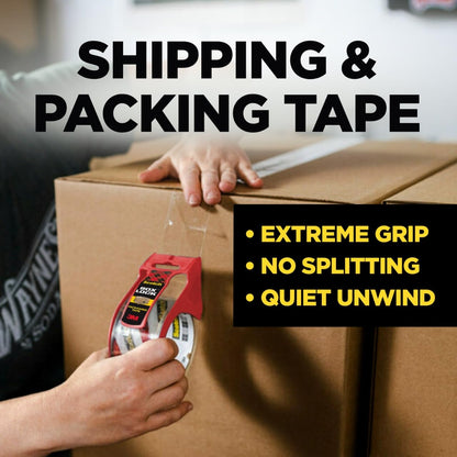 Scotch Box Lock Packing Tape, Clear, Extreme Grip Moving Tape, 1.88 in. x 54.6 yd, 3 Rolls, Tape Dispenser not Included