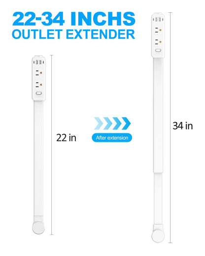 Olcorife Outlet Extender Stick, Power Strip with 6 Outlets & 4 USB Ports, Extends 22"-34", Rotates 180°(90° per Side), Home Dorm Essential for Nightstand, Couch and Desk