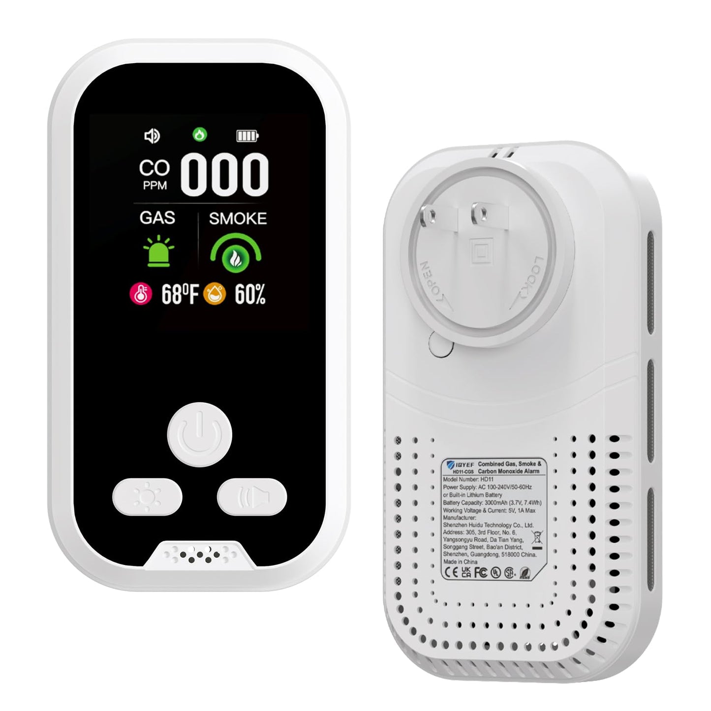 IQYEF 5-in-1 Carbon Monoxide Detectors,Natural Gas Leak Detector & Smoke and Carbon Monoxide detectors Plug-in, Battery Backup, HD Digital Display for CO, Smoke, Gas, Temp, Humidity - Home & RV Use