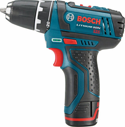 BOSCH PS31-2A 12V Max 3/8 Inch Drill/Driver Kit with (2) 2 Ah Batteries and Charger, Variable Speed