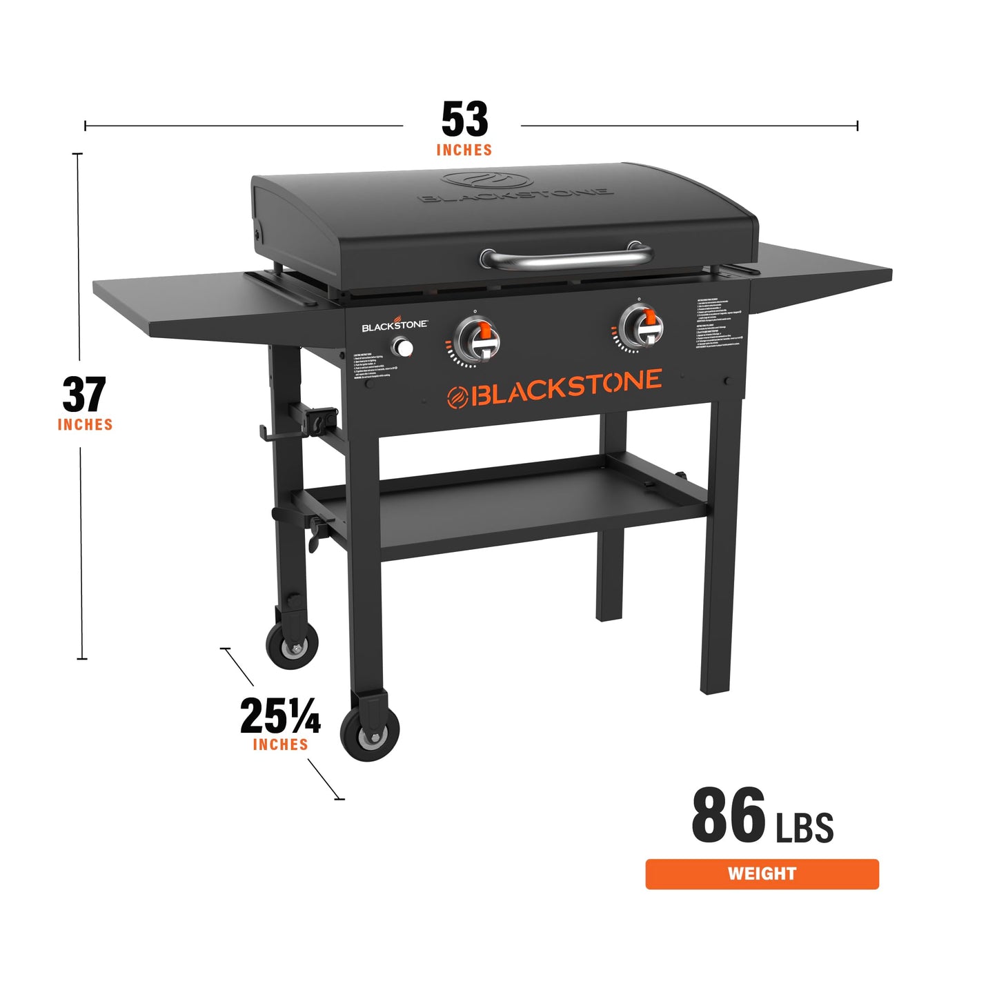 BLACKSTONE 1883 Original 28” Griddle with Integrated Protective Hood and Counter Height Side Shelves, Powder Coated Steel, Black