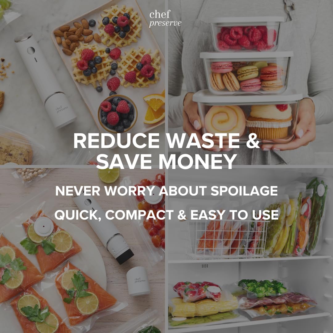 Chef Preserve Glass Vacuum Seal Containers for Food Storage, Made For Compact Vacuum Sealer, 3pcs set [1x Small, 1x Medium, 1x Large] Works With Handheld Vacuum Sealer Machine