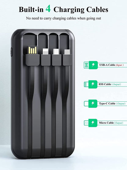 UYAYOHU Power-Bank-Solar-Portable-Charger - 40000mAh Power Bank Large Capacity Built in 3 Output and 1 Input Cables and Flashlight 5V3.1A Fast Charger Compatible with All Smart Phones and Devices