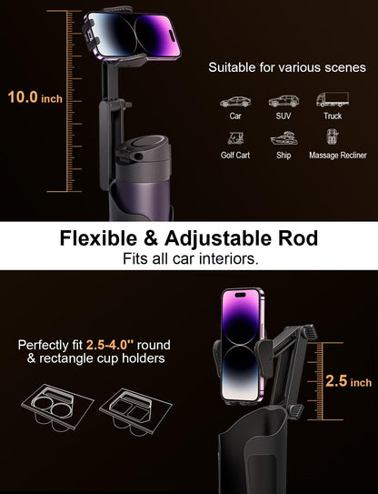 TAZENI 2-in-1 Cup Holder Cell Phone Holder for Your Car Bottle Friendly Cup Cell Phone Holder Mount for Car Height Adjustable Sturdy Fit 4-7 inches Phones