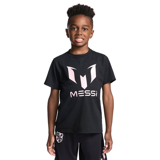 Messi Boys' Lifestyle Short Sleeve T-Shirt, Standard Fit Logo Tee, Cotton Blend Fabric, Stretch Limo