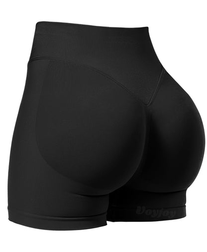 VOYJOY Women Workout Impact Shorts 3.6"/ 4.5"/ 6" Scrunch Butt Lifting Gym Shorts Seamless Booty Biker Shorts Black