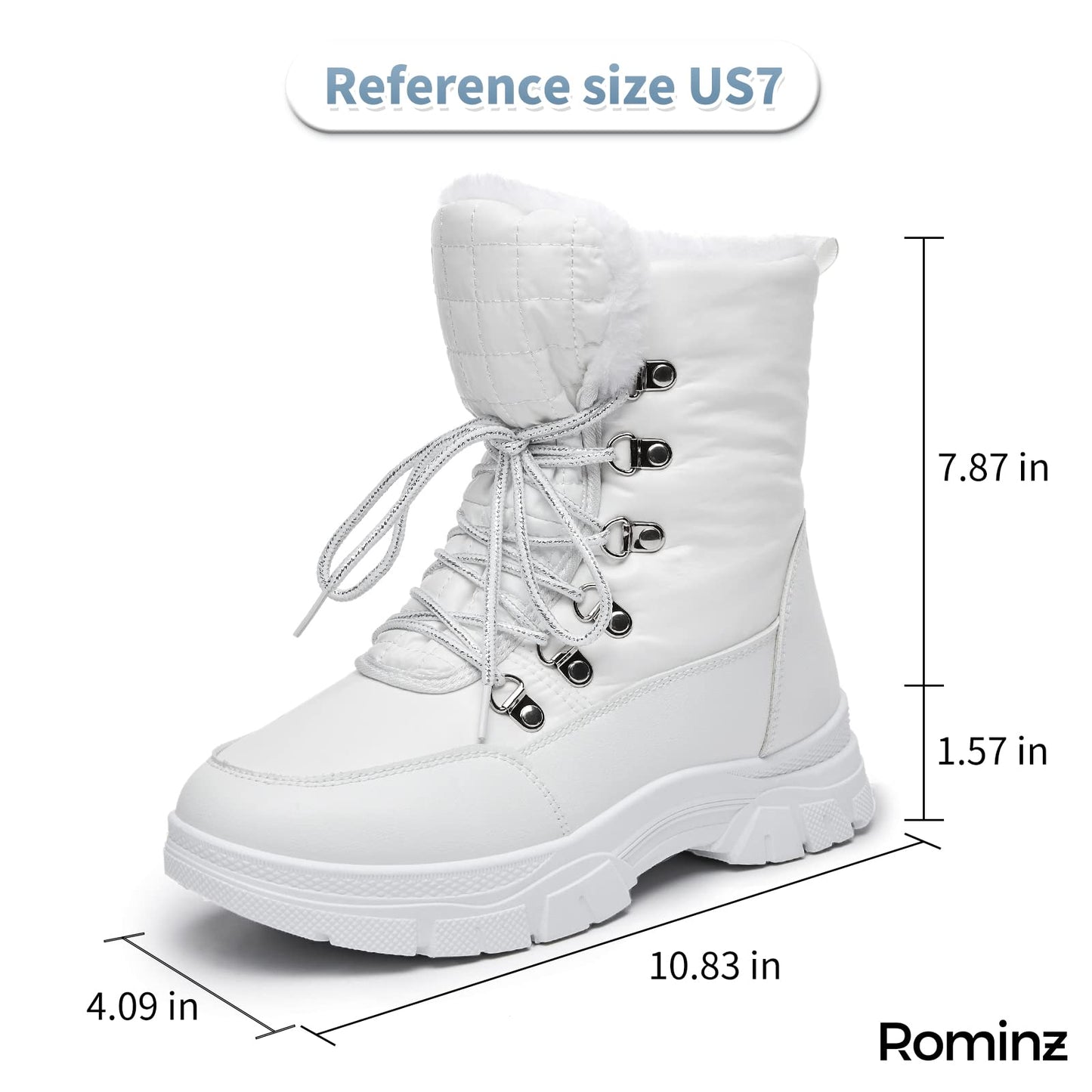 Rominz Womens Winter Snow Boots with Zipper Warm Fur Lined Mid Calf Ankle Booties for Women Comfortable Outdoor Anti Slip Boots(White, US10)