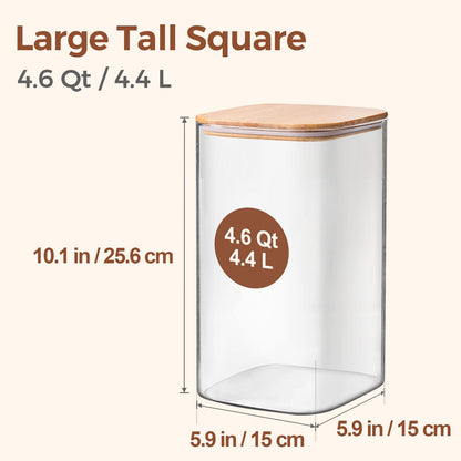 ComSaf 1.2 Gallon Wide Mouth Flour Sugar Storage Containers 2 Pcs, 4.6 Qt Glass Storage Containers with Lids, Large Pantry Glass Jar with Lid, Big Jars for Rice, Flour, Sugar, Cereal, Cookie, Coffee