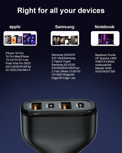 LINKWOW Fast Car Charger USB C, Cigarette Lighter Adapter, 4 Port 120W Dual Type C & USB A Car Charger Adapter PD/QC Fast Charging for iPhone 16/15/Pro Max, iPad, Samsung Galaxy, Pixel, Android