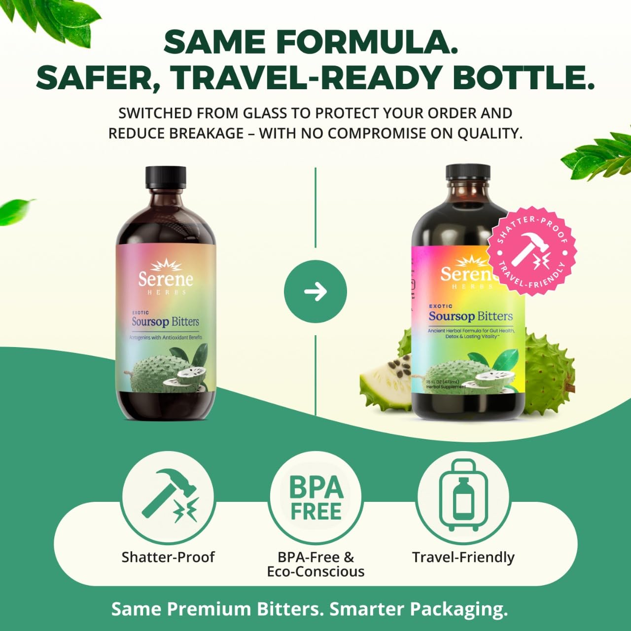 Serene Herbs - Soursop Bitters Liquid - Organic Herbal Sour SOP Guanabana Detox with Black Seed, Moringa & Ginger - Supports Digestive Wellness & Immune Function - 16 fl oz