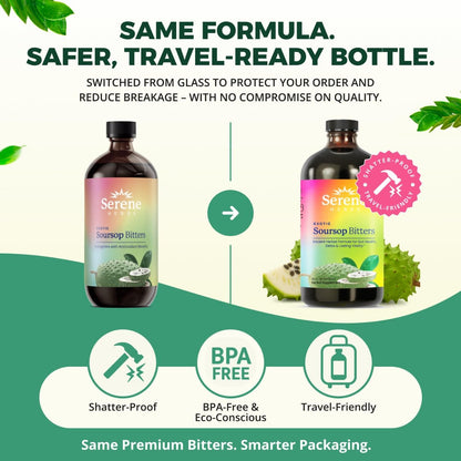 Serene Herbs - Soursop Bitters Liquid - Organic Herbal Sour SOP Guanabana Detox with Black Seed, Moringa & Ginger - Supports Digestive Wellness & Immune Function - 16 fl oz