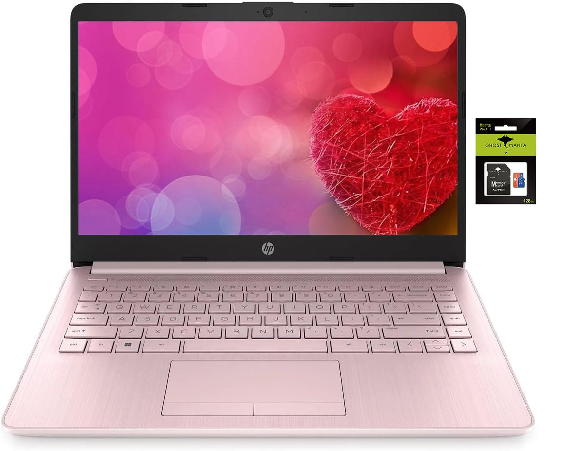 HP 14 Computer-Laptop, Quad-Core Intel Celeron Processor Premium Portable 16GB RAM 256GB Storage(64GB eMMC+ 256GB Ghost Manta SD Card) Student-Laptop with 1 Year Office 365 HDMI Win11