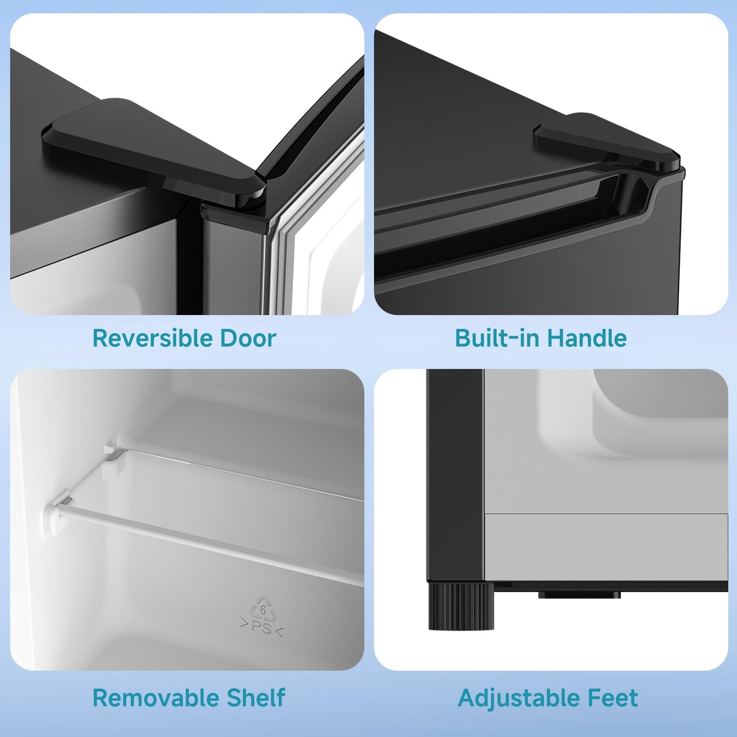 BANGSON 3.0 Cu.ft Compact Upright Freezer, Energy-Saving Mini Freezer with Adjustable Thermostat, Removable Shelves, Reversible Black Door, Ideal for Garage/Dorm/Office/Apartment, Black