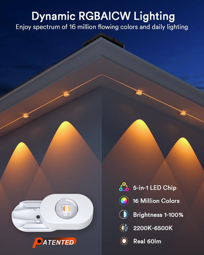 Lumary Permanent Outdoor Lights 2 with Remote, 200ft with 120 RGBAICW LEDs 7200lm for Daily & Accent Lighting, 110+ Scene Modes for Christmas Decor, IP67 Waterproof, Work with Alexa, Google, White