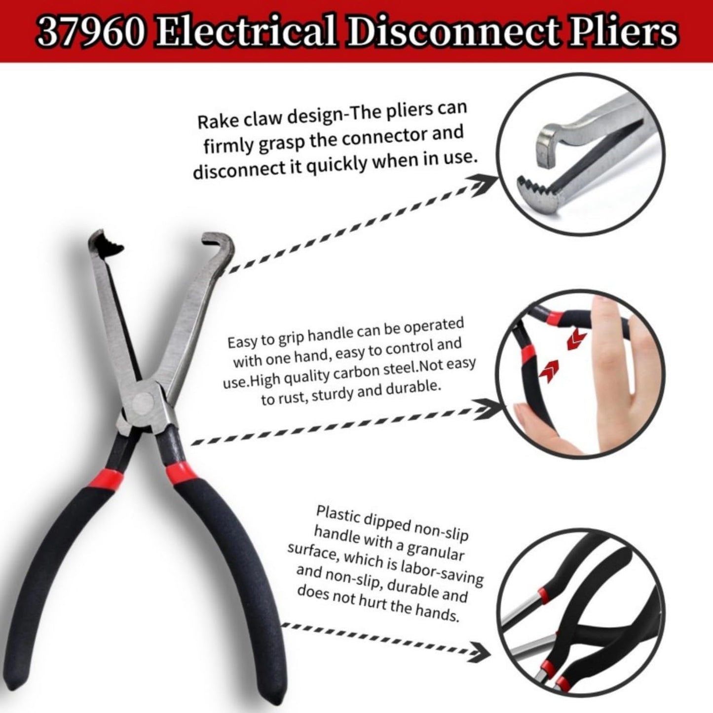 Electrical Disconnect Pliers,Electrical Connector Pliers for Cars,Fuel Line Petrol Clip Pipe Pliers, Automotive Hose Disconnect Tools for Push Tab Style Plugs (1*Black60°+1*Black straight)