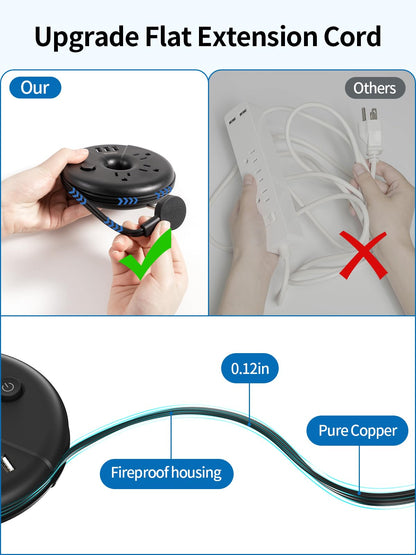 NTONPOWER Travel Power Strip With 3 USB Ports, Cruise Approved Flat Plug, 3Feet Extension Cord, On/Off Switch, Black i-Donut for Home, Hotel, Travel Cruise Ship Essentials