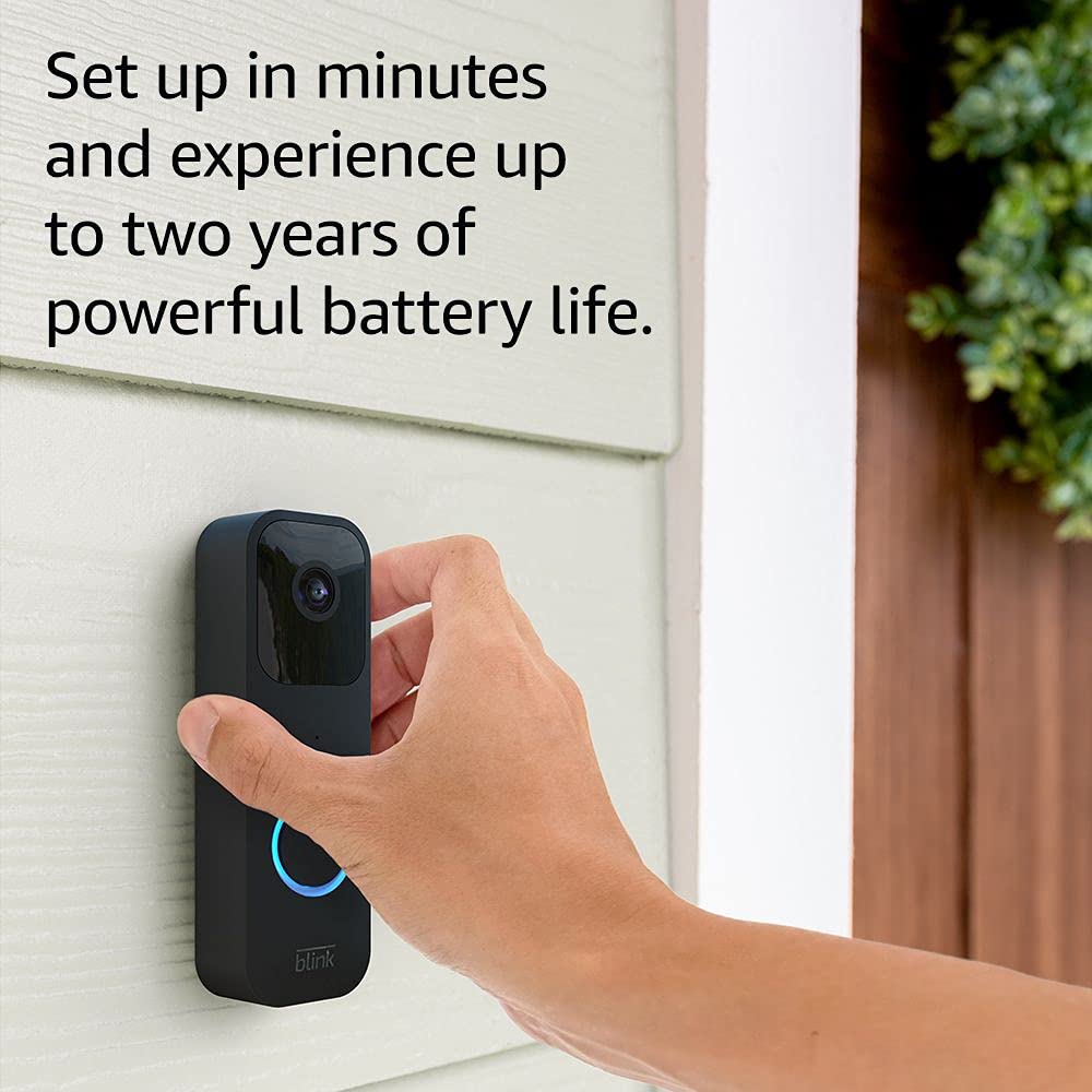 Blink Video Doorbell + Sync Module 2 (newest model) — Two-way audio, HD video, two-year battery life, motion detection, chime app alerts, Works with Alexa (Black)