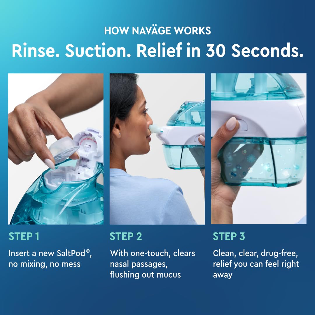 Navage Starter Bundle - Nasal Irrigation System - Saline Nasal Rinse Kit with 1 Navage Nose Cleaner and 30 Salt Pods