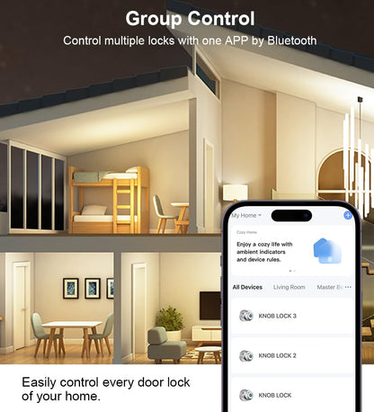 KLLOQUE Fingerprint Door Lock, Smart Fingerprint Door Knob with Lock, Biometric Door Locks with App Control & Key, Keyless Thumbprint Entry Door Locks for Bedroom, Front Door, Home, Apartment-Silver
