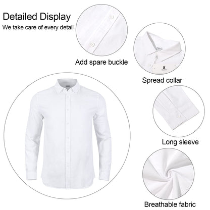 JEKAOYI Mens Casual Long Sleeve Cotton Linen Shirts Buttons Down Solid Plain Roll-Up Sleeve Summer Beach Shirts White