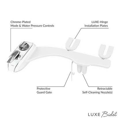 LUXE Bidet NEO 320 Plus - Patented Bidet Attachment for Toilet Seat, Innovative Hinges to Clean, Slide-in Install, Advanced 360° Self-Clean, Warm, Dual Nozzles, Feminine & Rear Wash (Chrome)