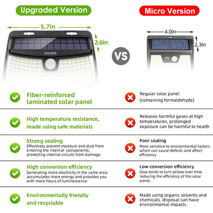 Aootek New Solar Motion Sensor Lights 120 LEDs with Lights Reflector,270° Wide Angle, IP65 Waterproof, Step Lights for Front Door, Yard, Garage, Deck (4 Pack)